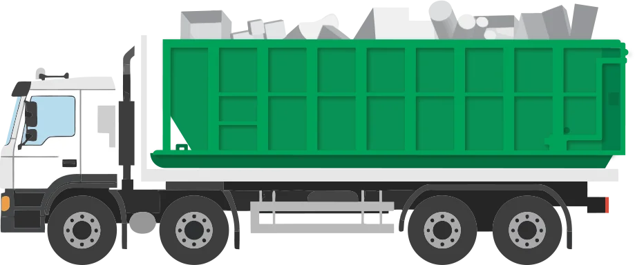 Illustration of truck hauling dumpster